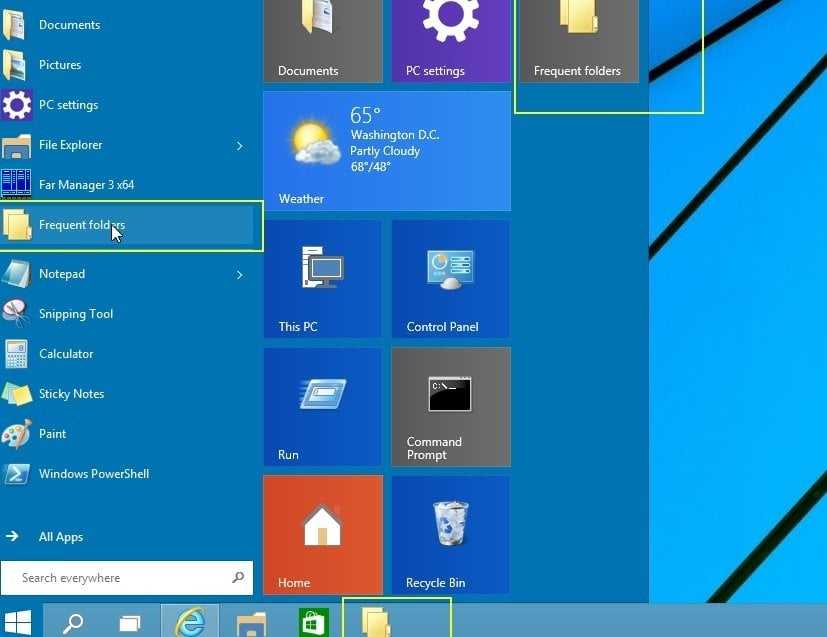 Пин-файл, папка, ярлык веб-сайта в меню «пуск» в windows 10