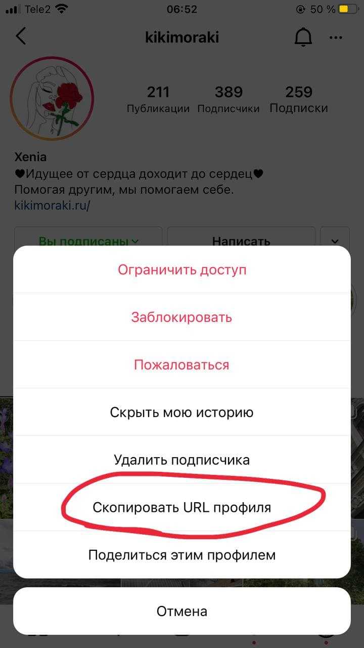 Где и как скопировать ссылку в инстаграме на свой профиль с телефона?